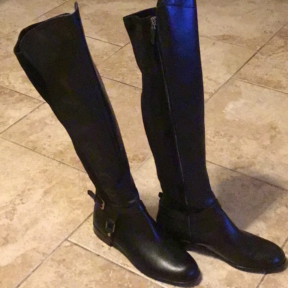 Elegant Black Leather Suede Knee-High Women's Boots